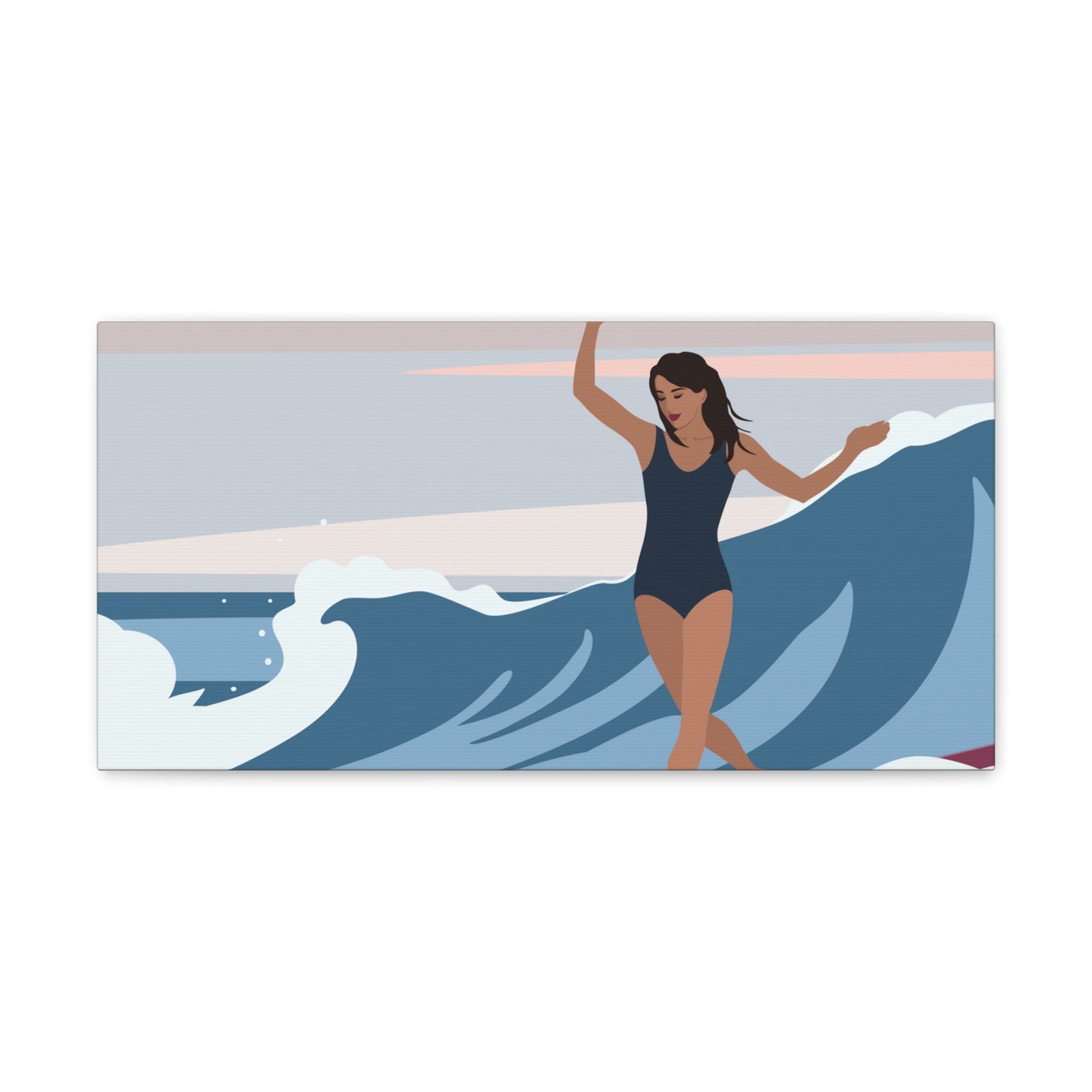 Serenity by the Sea Woman Surfing Art Canvas Aesthetic Canvas Gallery Wraps