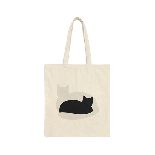 Black White Cat with Shadow Zen Animals Lovers Canvas Shopping Cotton Tote Bag