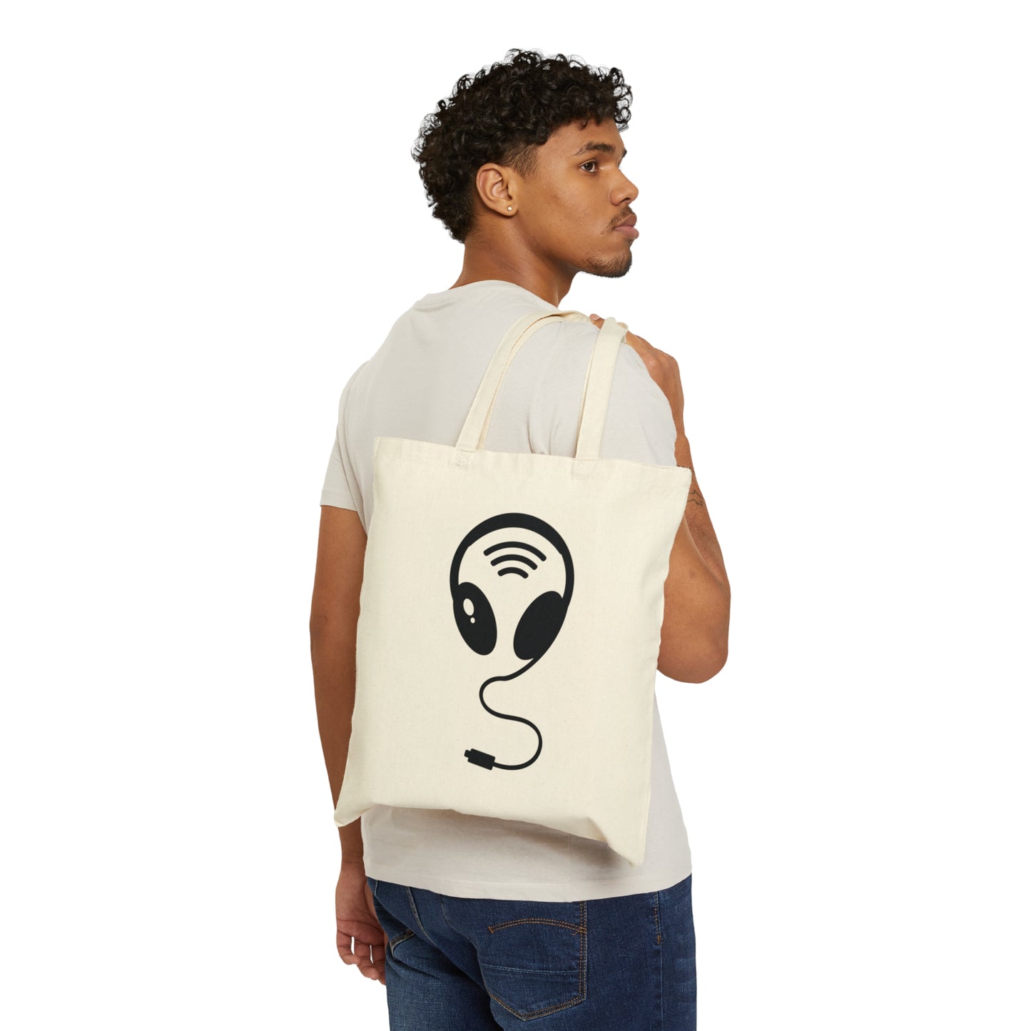 Aliens Headphones Humor Saying Quotes Black Canvas Shopping Cotton Tote Bag