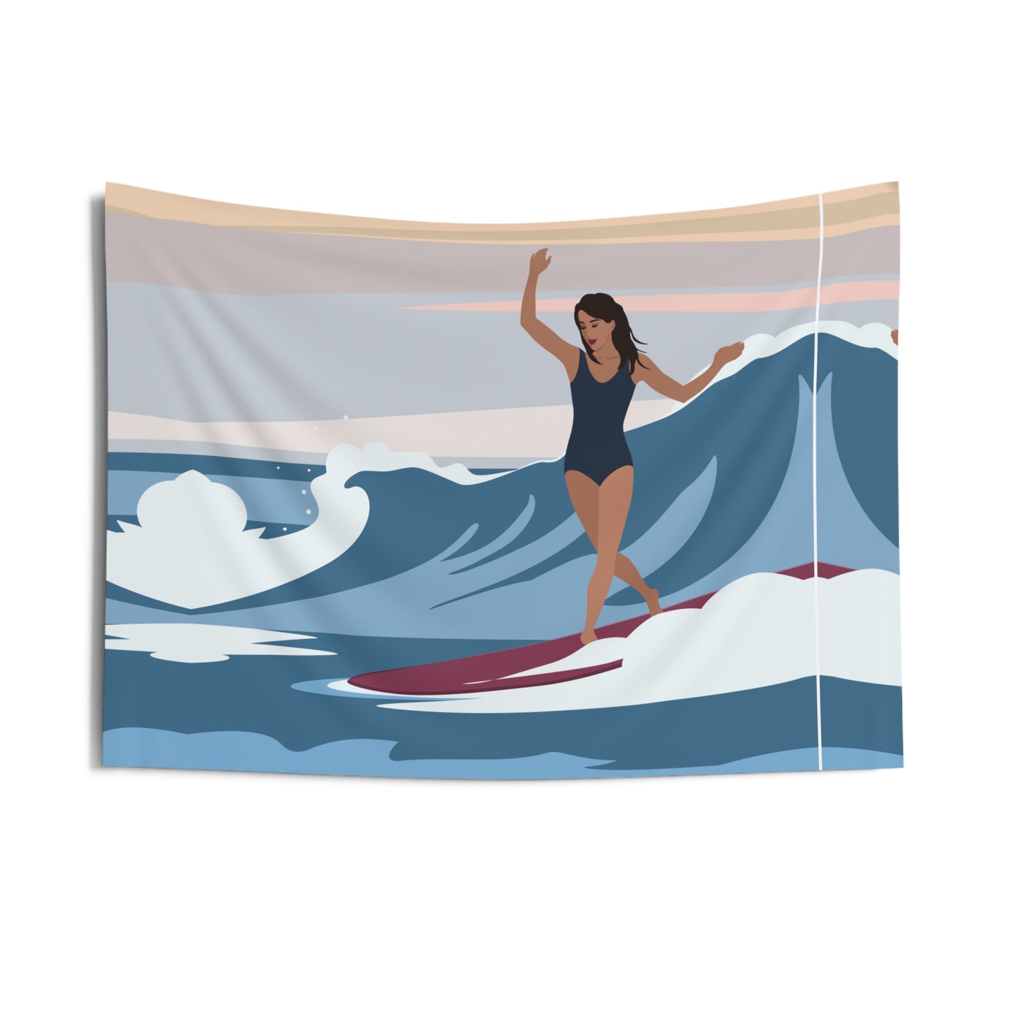 Serenity by the Sea Woman Surfing Art Indoor Wall Tapestries