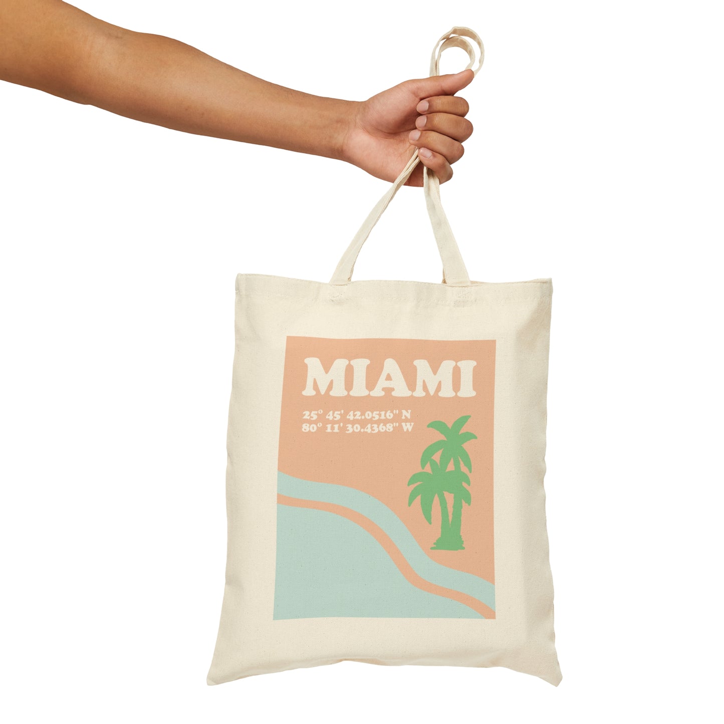 Miami Beach Florida Coordinates Minimal Art Canvas Shopping Cotton Tote Bag