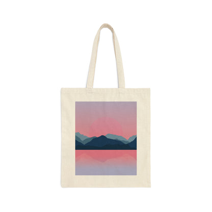 Landscape Mountains Nature Watercolor Sunset Water Canvas Shopping Cotton Tote Bag