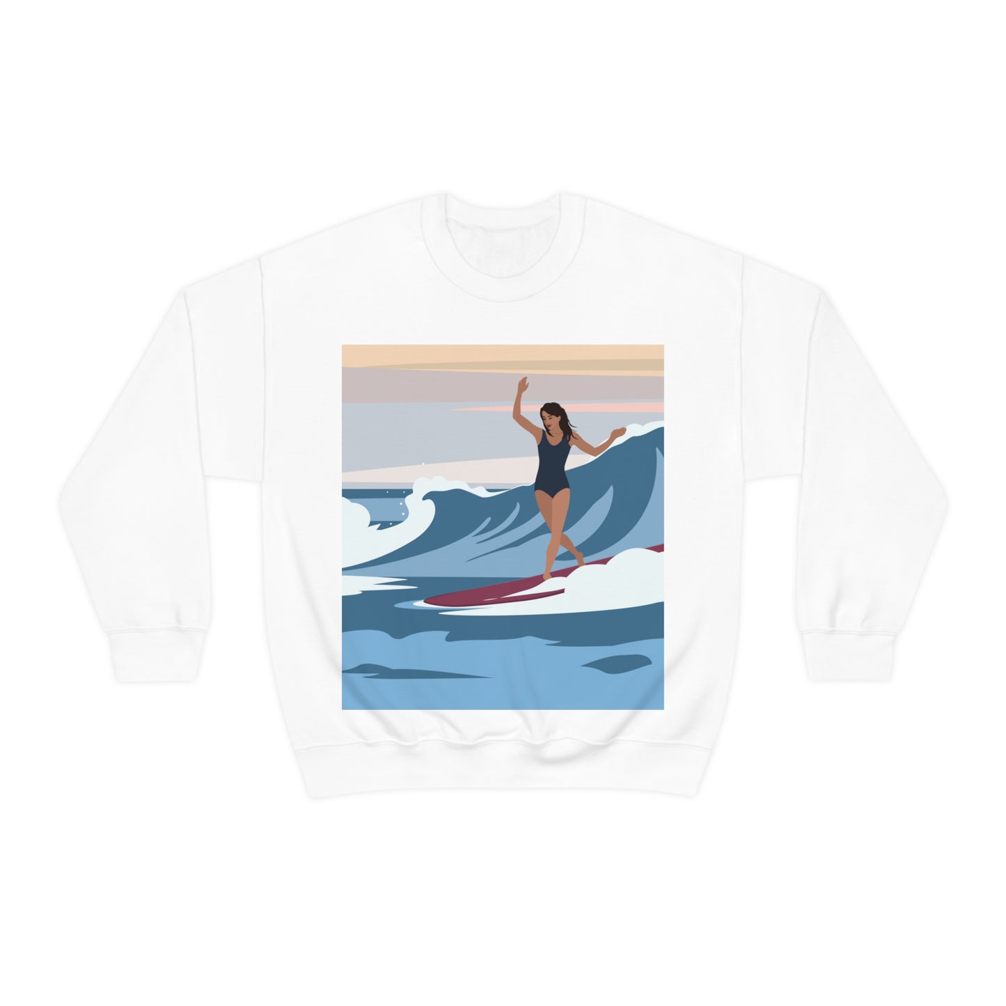 Serenity by the Sea Woman Surfing Art Unisex Heavy Blend™ Crewneck Sweatshirt