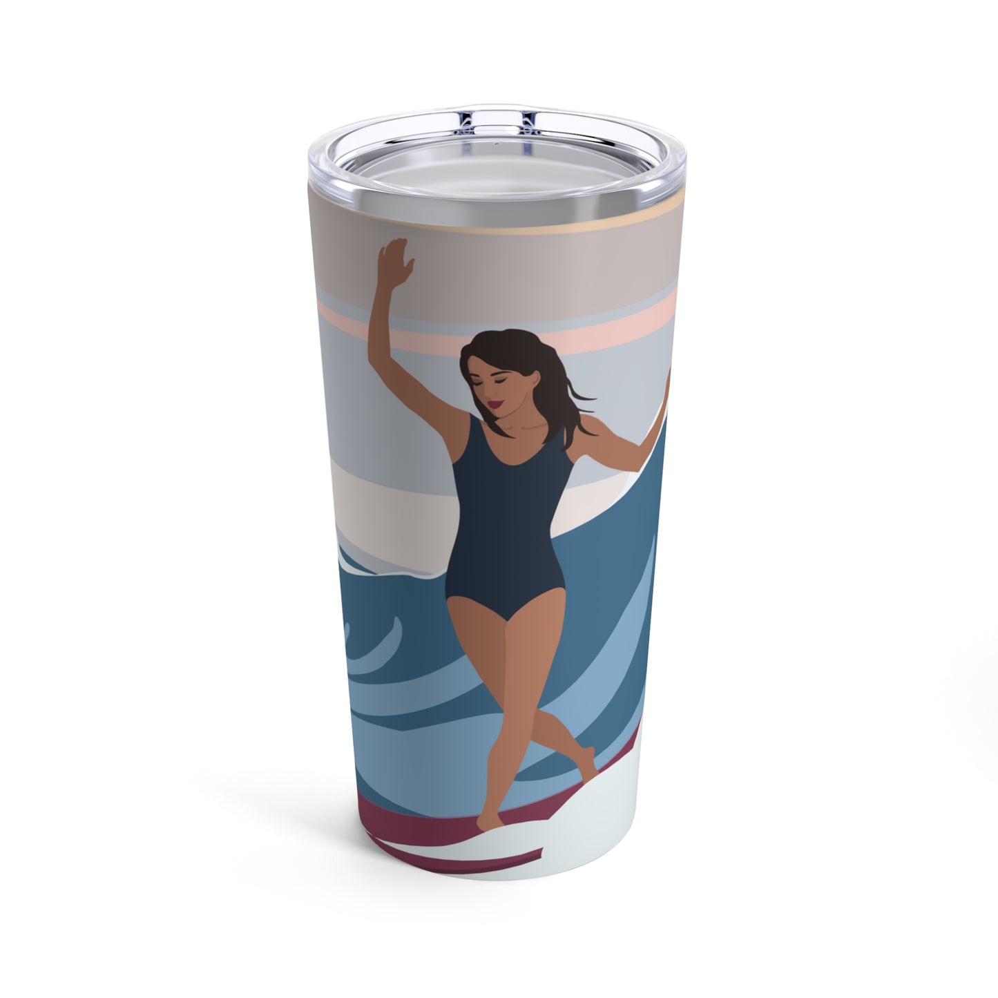 Serenity by the Sea Woman Surfing Art Stainless Steel Hot or Cold Vacuum Tumbler 20oz