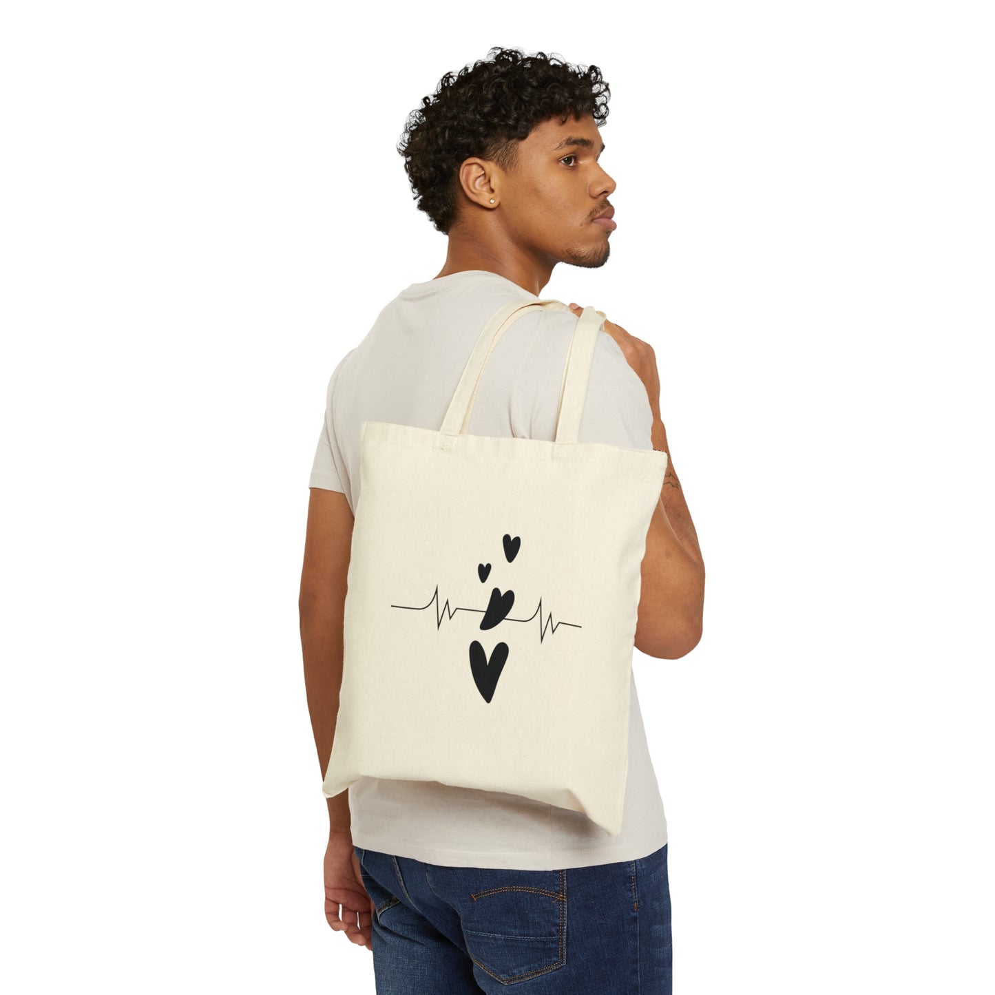 Heartbeat in Love Romantic Heart Canvas Shopping Cotton Tote Bag