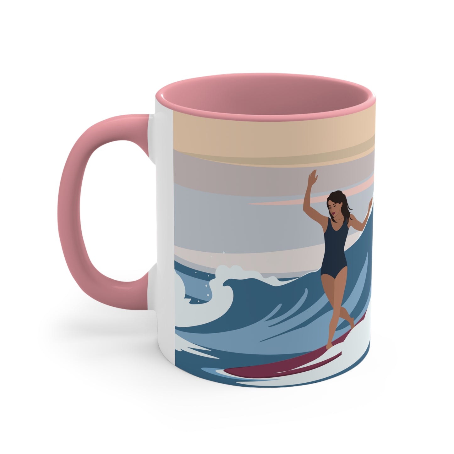 Serenity by the Sea Woman Surfing Art Accent Coffee Mug 11oz