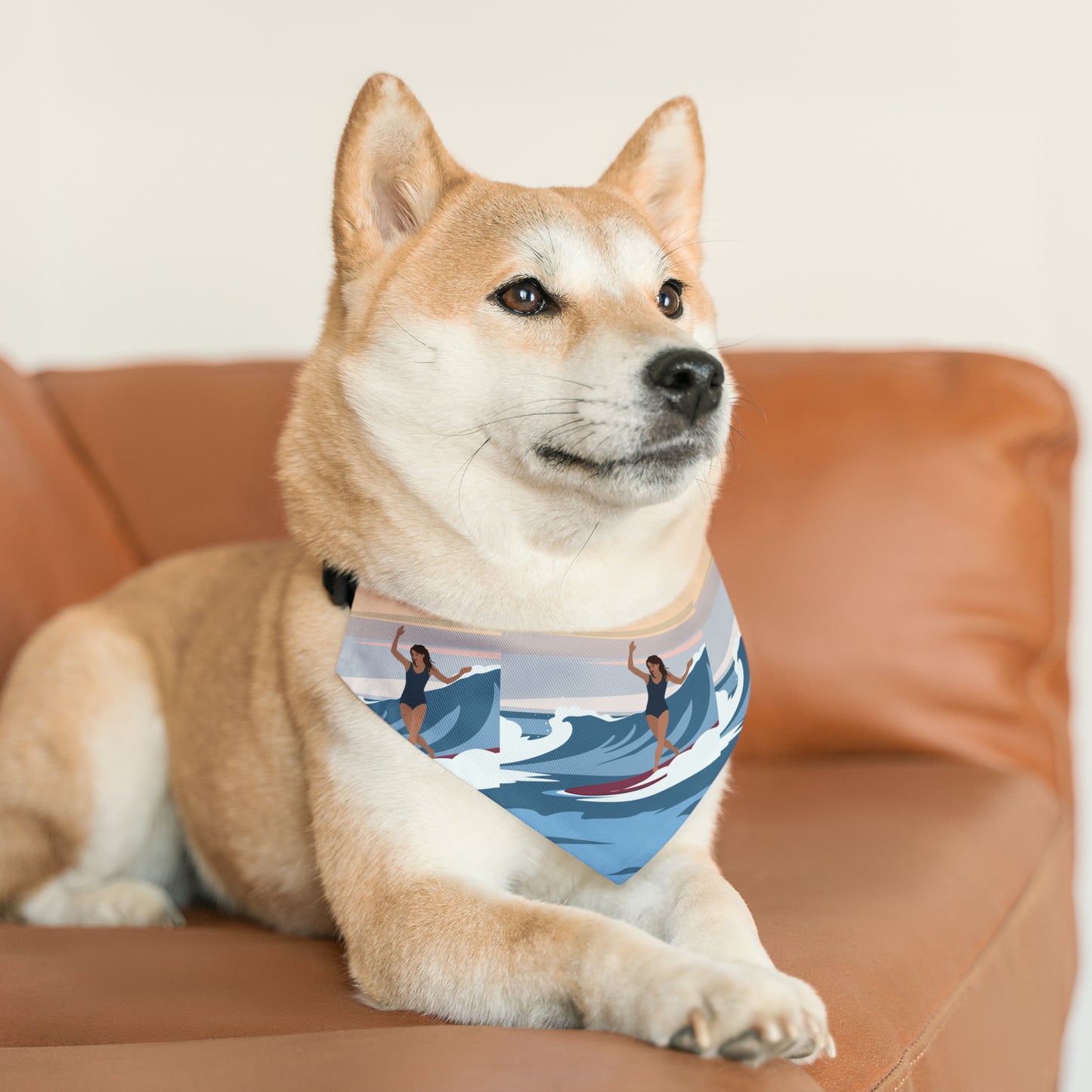 Serenity by the Sea Woman Surfing Art Pet Bandana Collar