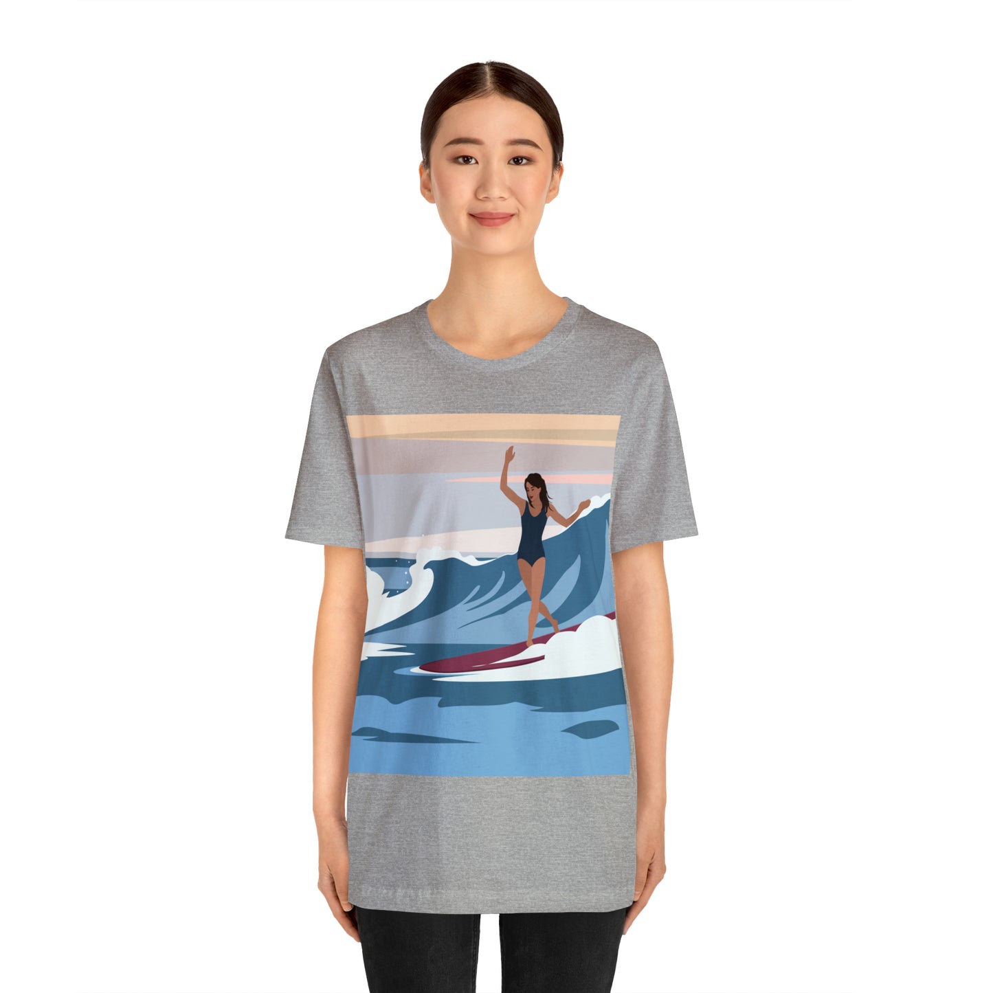 Serenity by the Sea Woman Surfing Art Unisex Jersey Short Sleeve T-Shirt