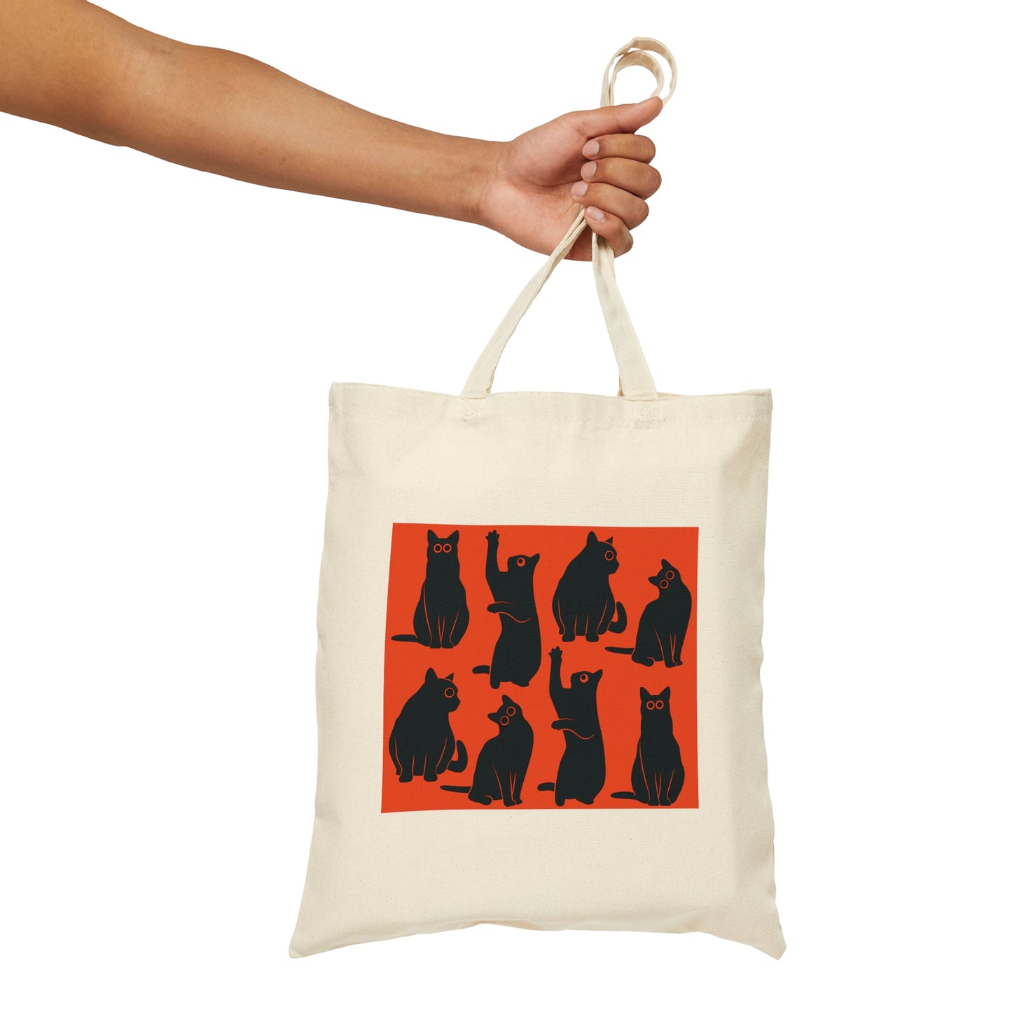 Funny Black Cats Watching Pattern Canvas Shopping Cotton Tote Bag