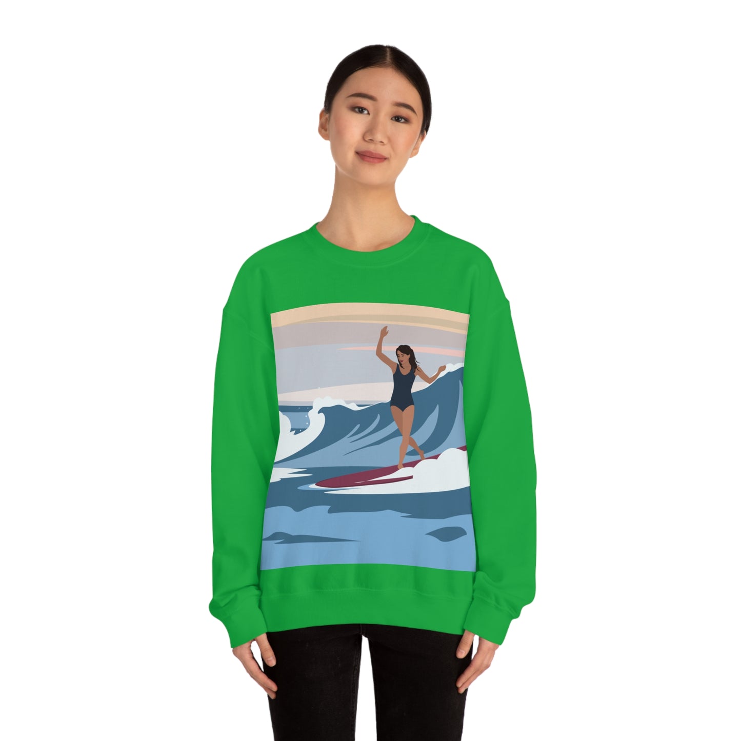 Serenity by the Sea Woman Surfing Art Unisex Heavy Blend™ Crewneck Sweatshirt