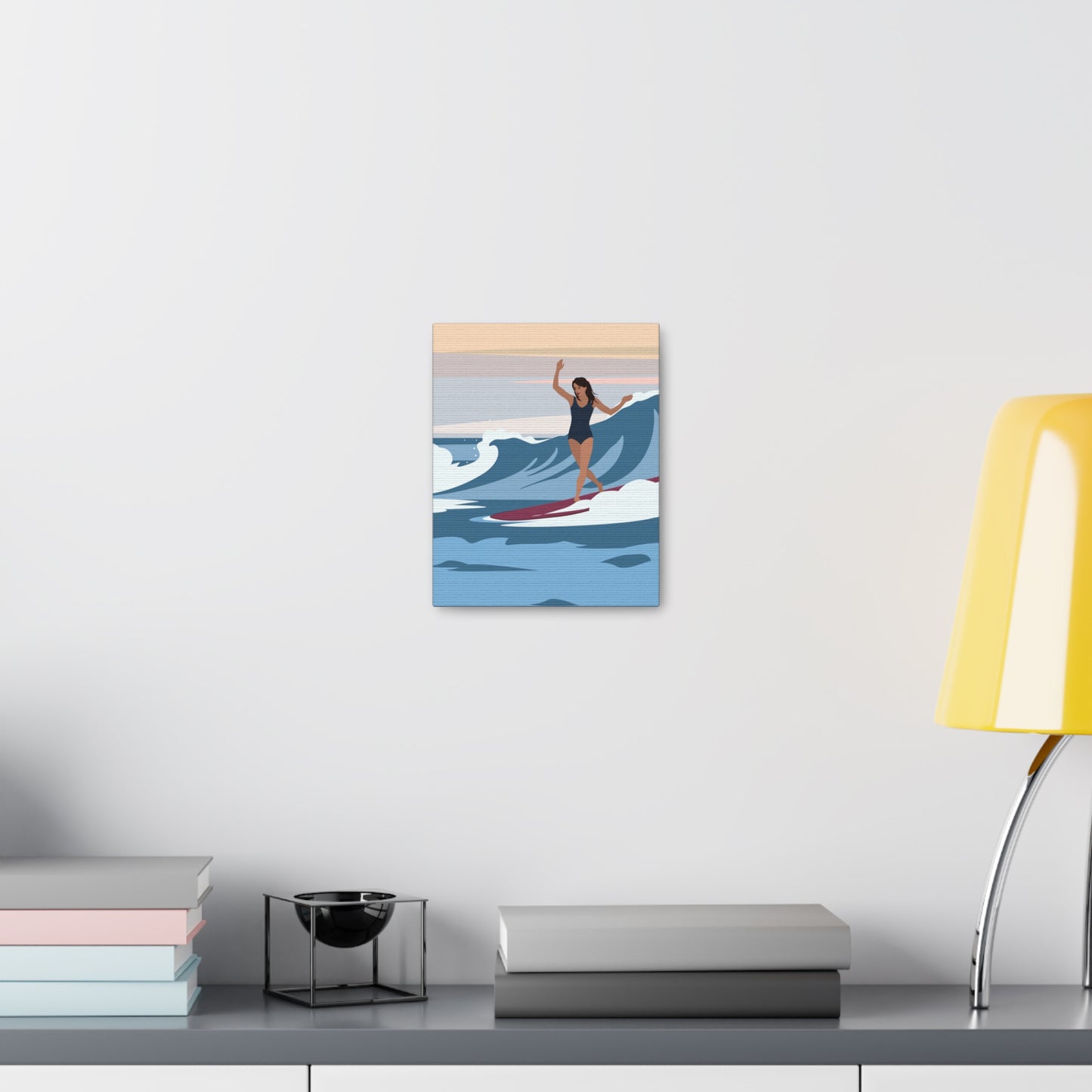 Serenity by the Sea Woman Surfing Art Canvas Aesthetic Canvas Gallery Wraps