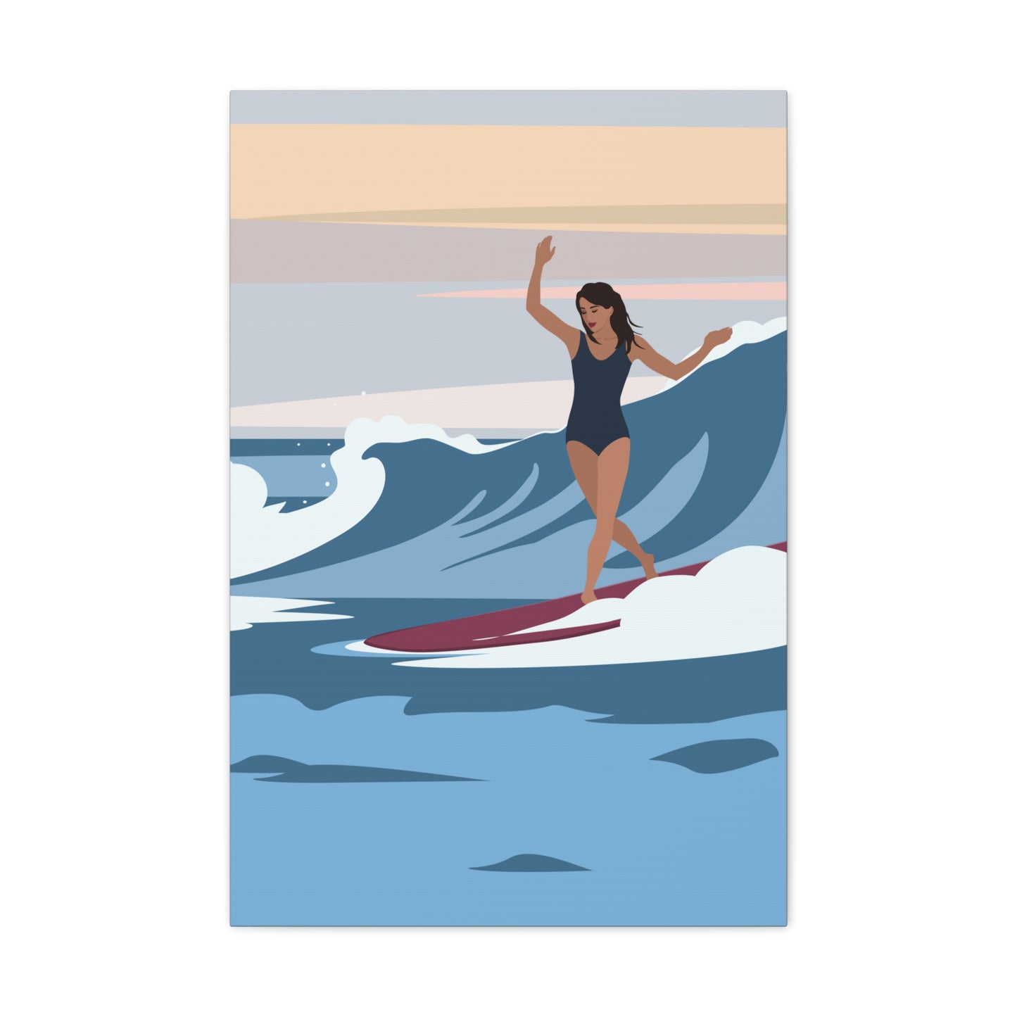 Serenity by the Sea Woman Surfing Art Canvas Aesthetic Canvas Gallery Wraps