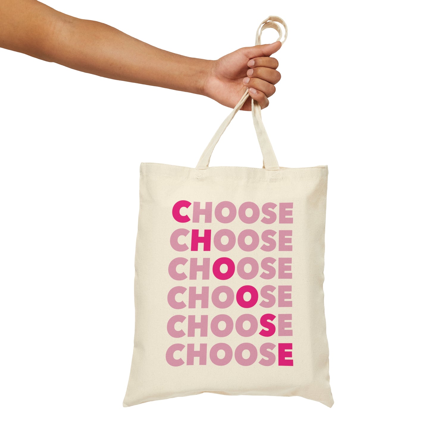 Choose Typography Pink Retro 80s 90s Vintage Success Quotes Canvas Shopping Cotton Tote Bag
