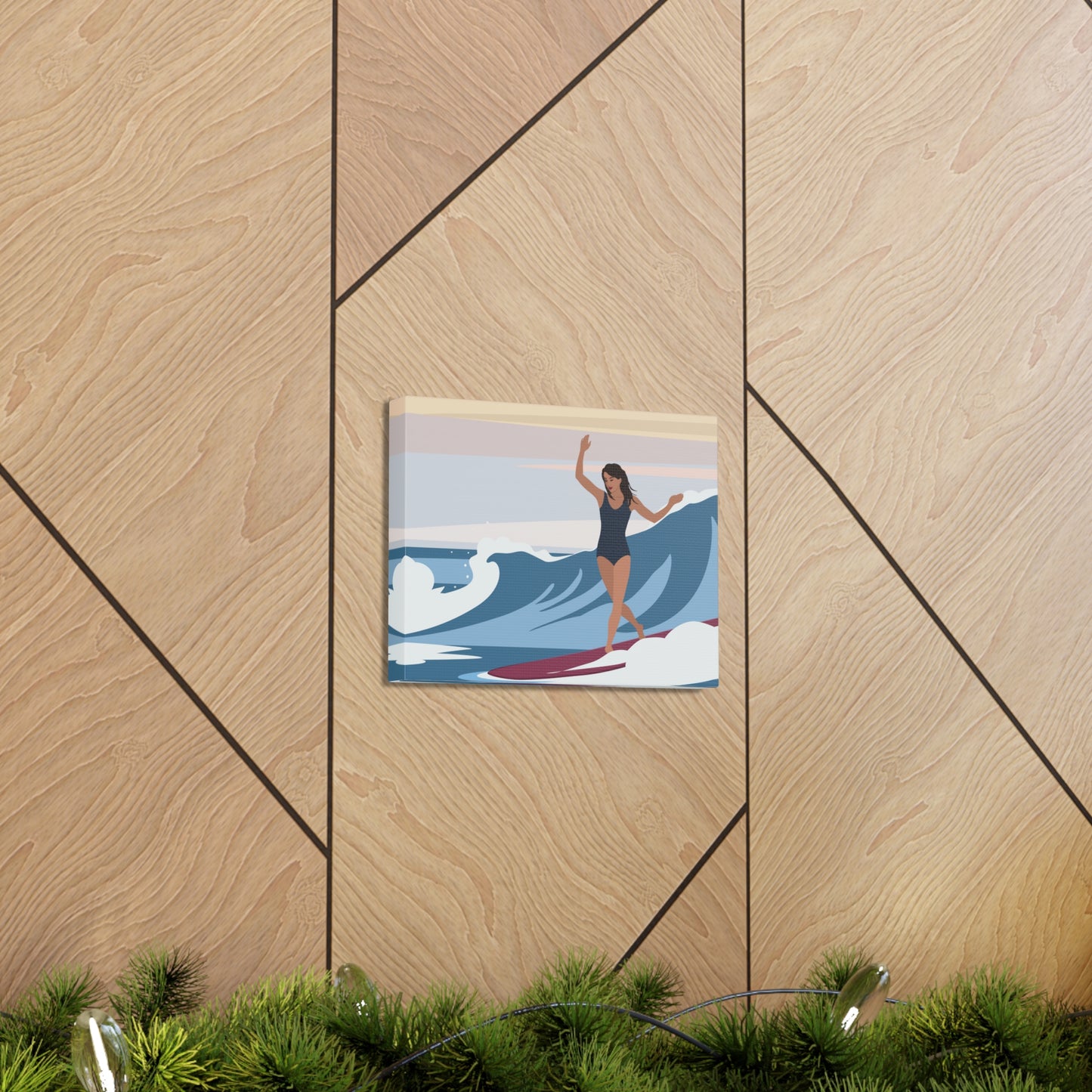 Serenity by the Sea Woman Surfing Art Canvas Aesthetic Canvas Gallery Wraps