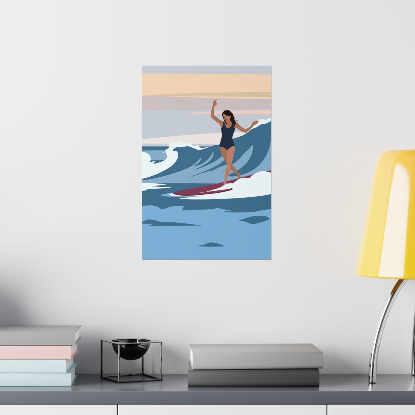 Serenity by the Sea Woman Surfing Art Classic Premium Matte Vertical Posters