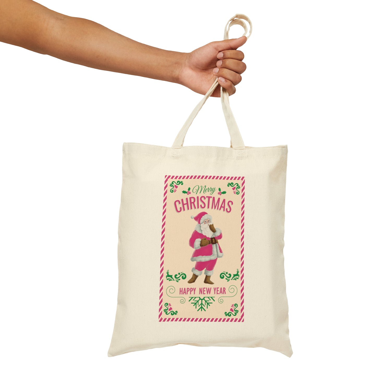 Retro Vintage Pink Santa Claus Traditional Post Card Canvas Shopping Cotton Tote Bag