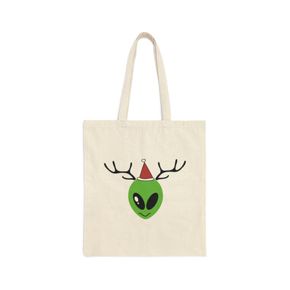 Xmas Aliens Deer Santa Claus UFOS Canvas Shopping Cotton Tote Bag
