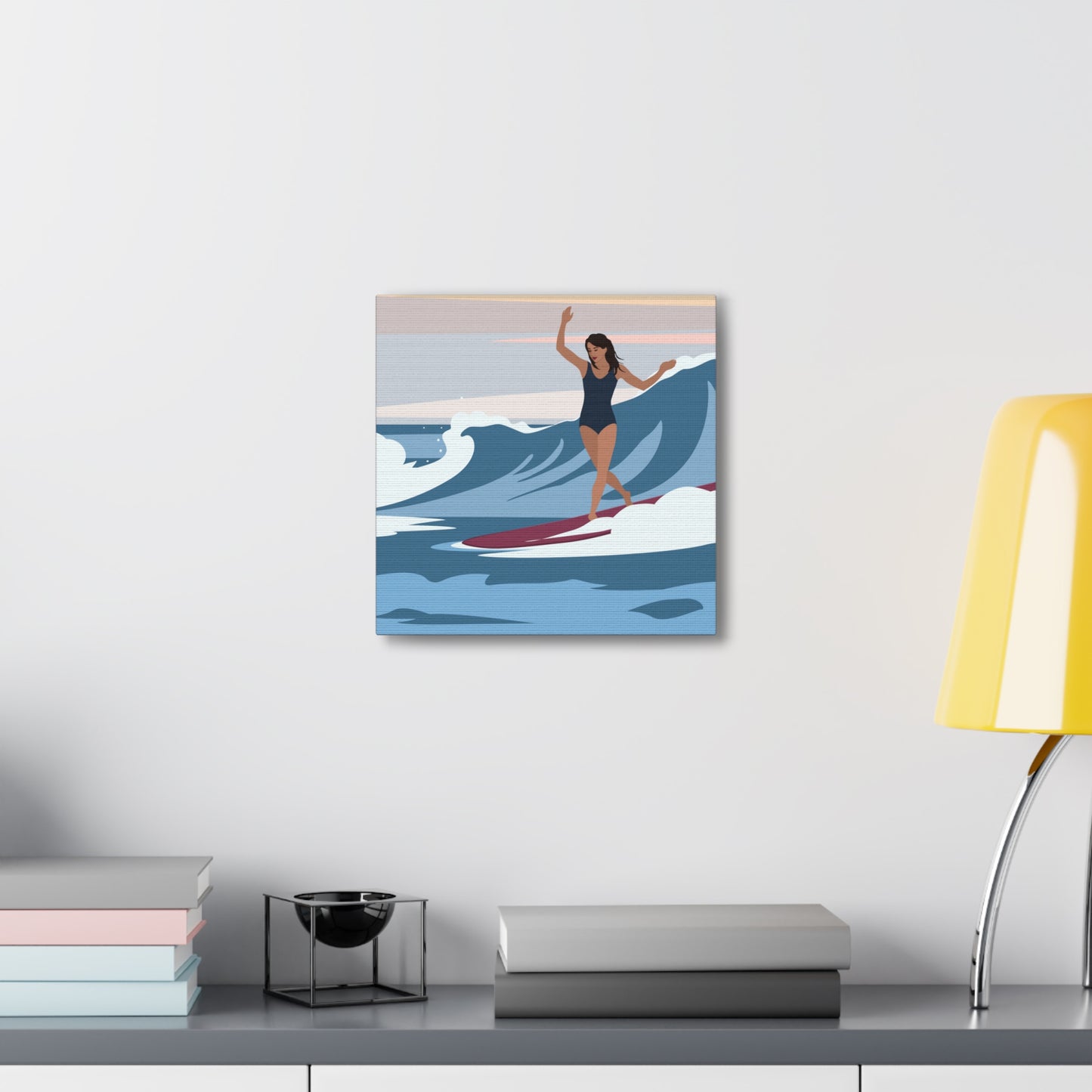 Serenity by the Sea Woman Surfing Art Canvas Aesthetic Canvas Gallery Wraps