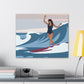 Serenity by the Sea Woman Surfing Art Canvas Aesthetic Canvas Gallery Wraps