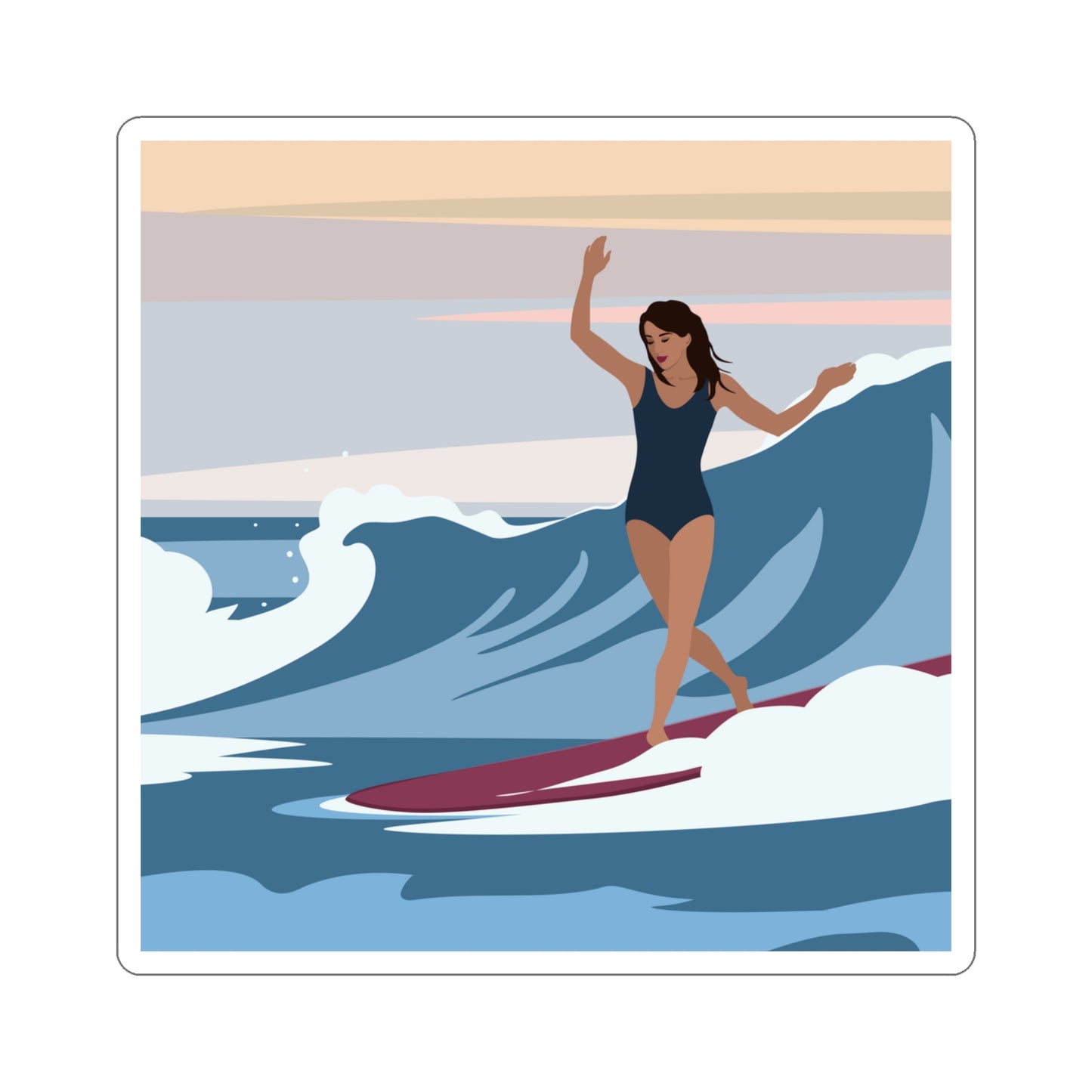 Serenity by the Sea Woman Surfing Art Die-Cut Sticker