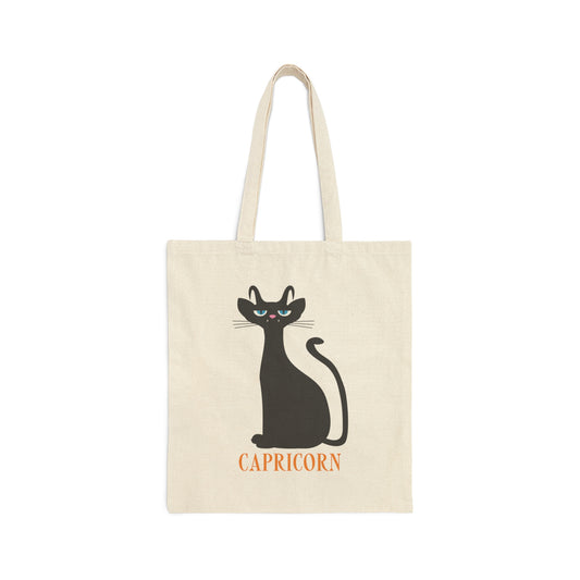 Capricorn Cat Zodiac Sign Canvas Shopping Cotton Tote Bag