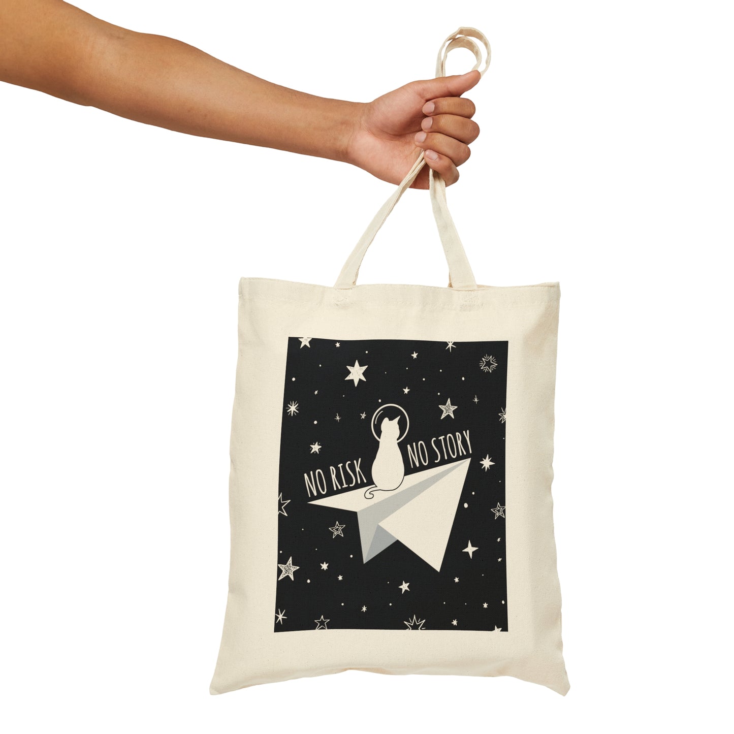 No risk No story Flying Galaxy Space Cat Astronaut Asteroid Art Canvas Shopping Cotton Tote Bag