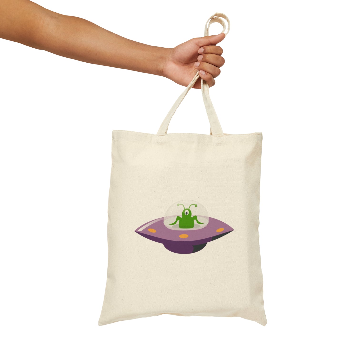 Funny Aliens UFO Arrival Cartoon Green People Canvas Shopping Cotton Tote Bag