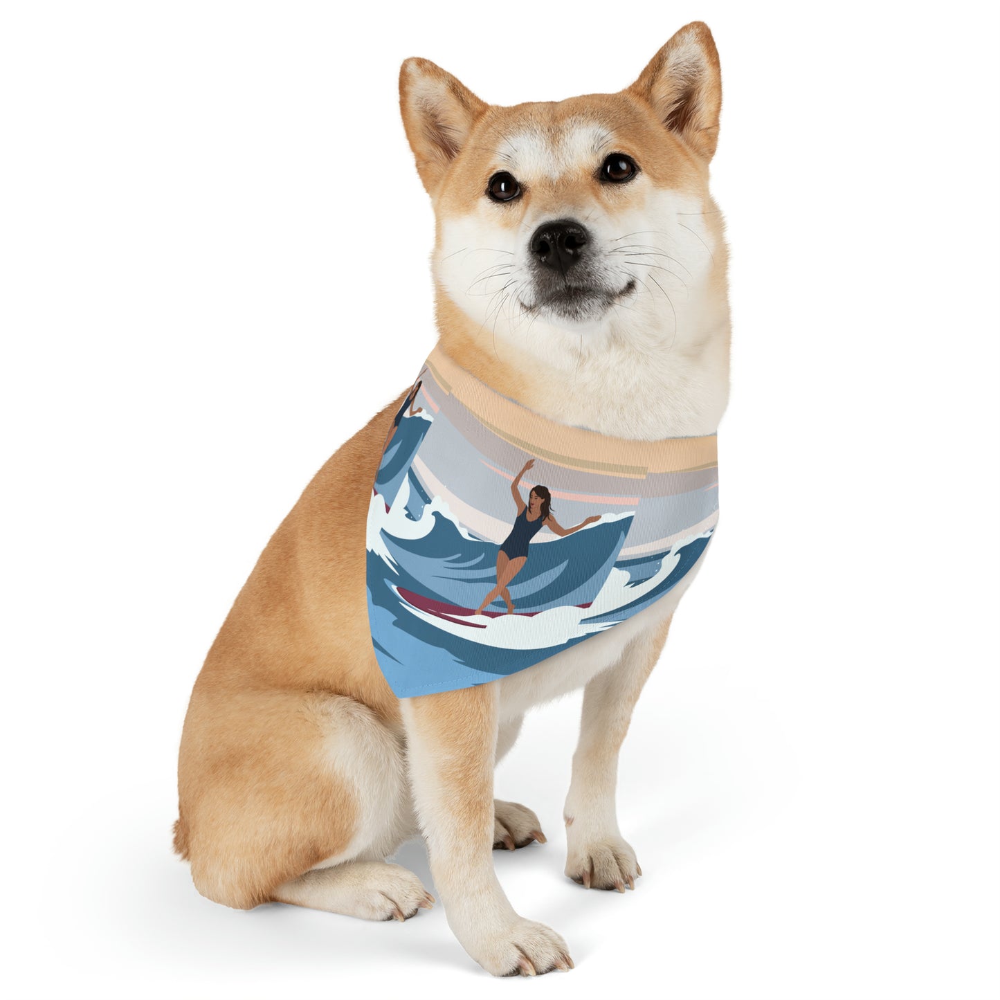 Serenity by the Sea Woman Surfing Art Pet Bandana Collar