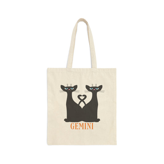 Gemini Cat Zodiac Sign Cute Funny  Canvas Shopping Cotton Tote Bag