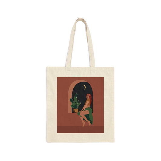 Island Girl Siesta Freen Plant Boho Style Art Canvas Shopping Cotton Tote Bag