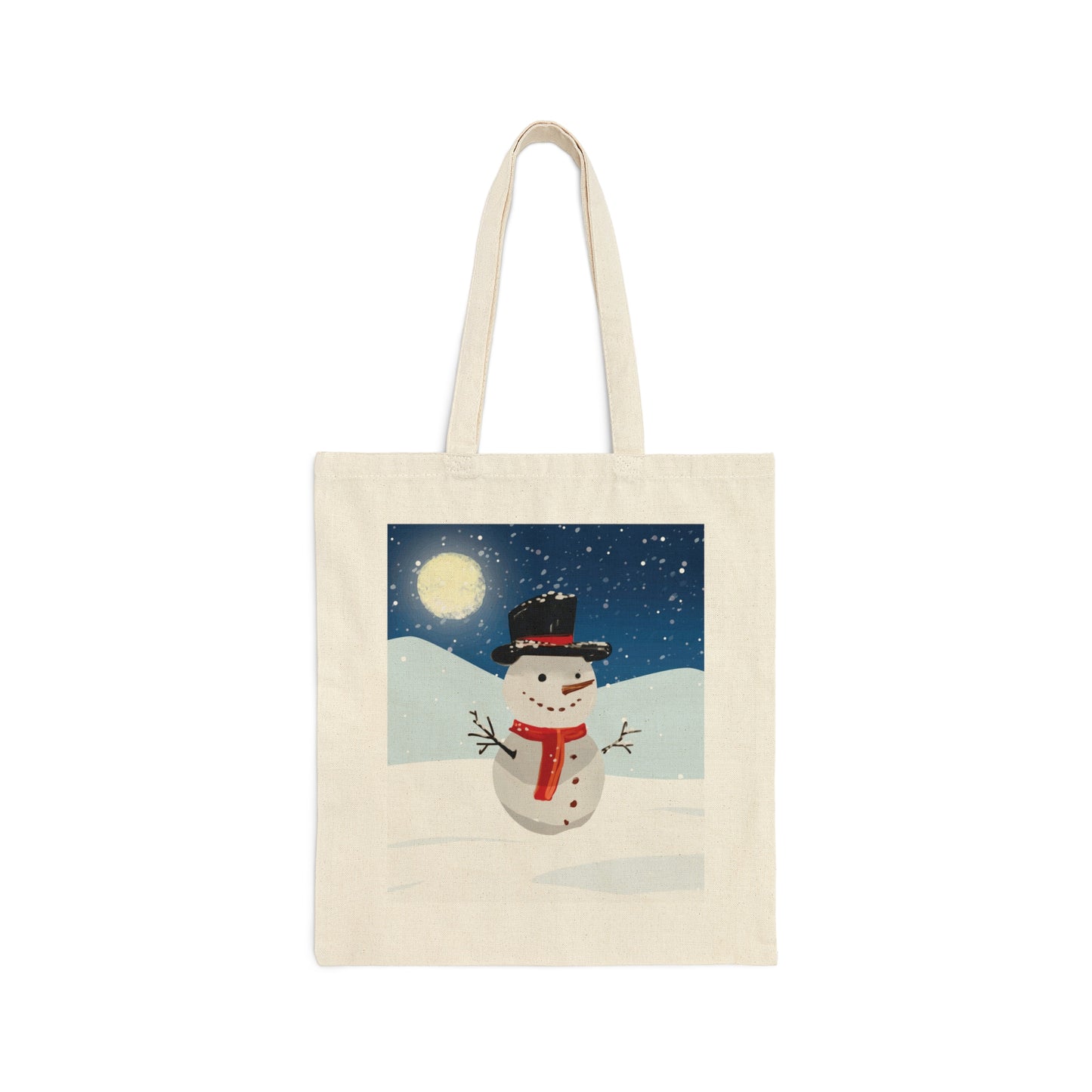 Snowman Cartoon Christmas Night Canvas Shopping Cotton Tote Bag