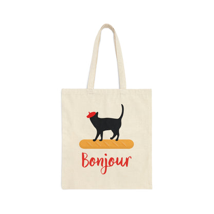 French Style Bread Black Cat Bonjour Canvas Shopping Cotton Tote Bag