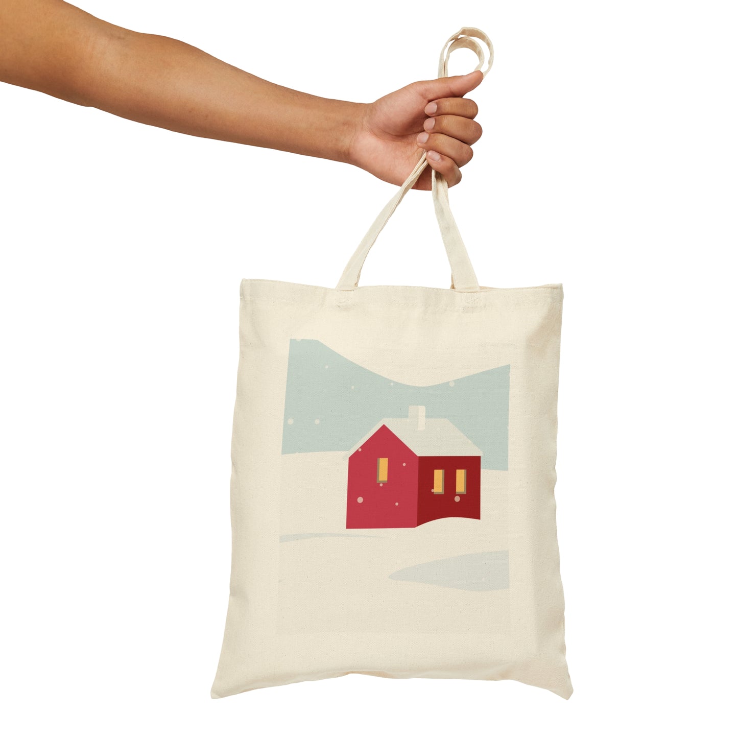 Winter Snow Red House Minimal Art Canvas Shopping Cotton Tote Bag