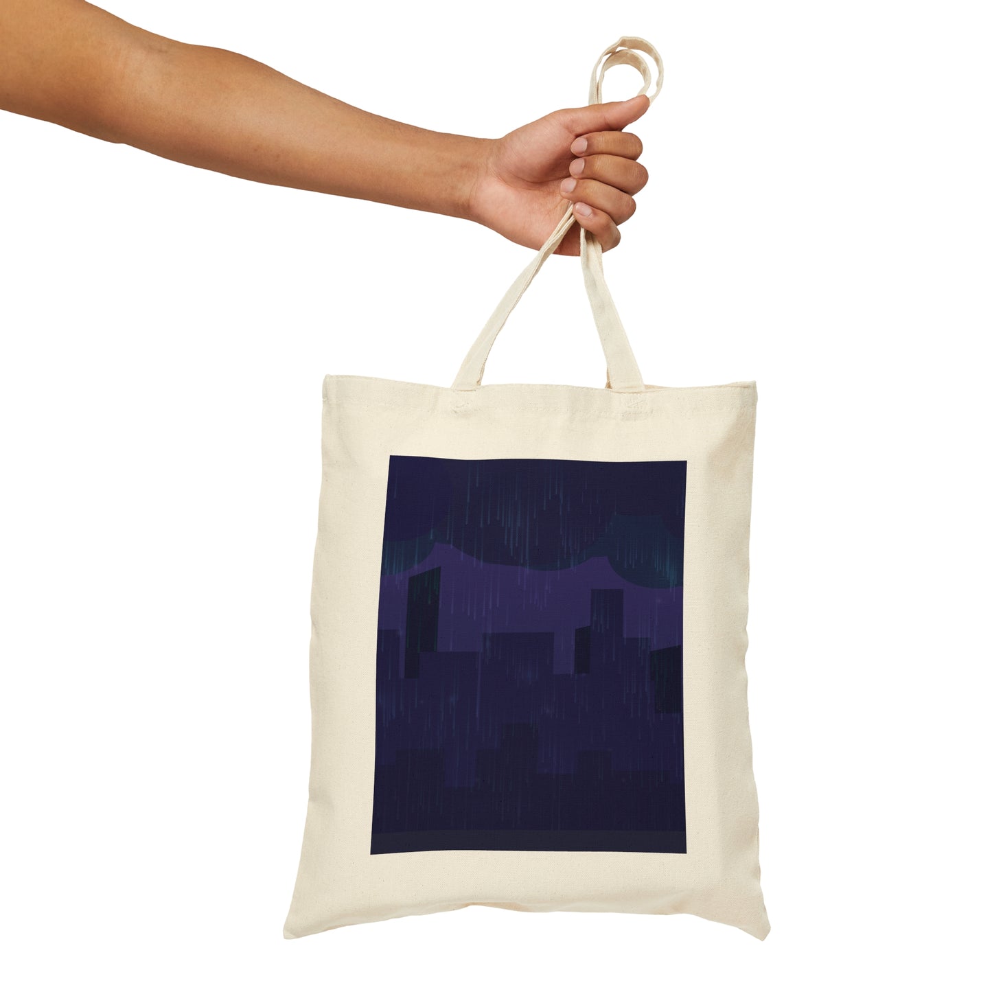 Midnight Rain In The City Thunderstorm City Silhouette View Art Canvas Shopping Cotton Tote Bag