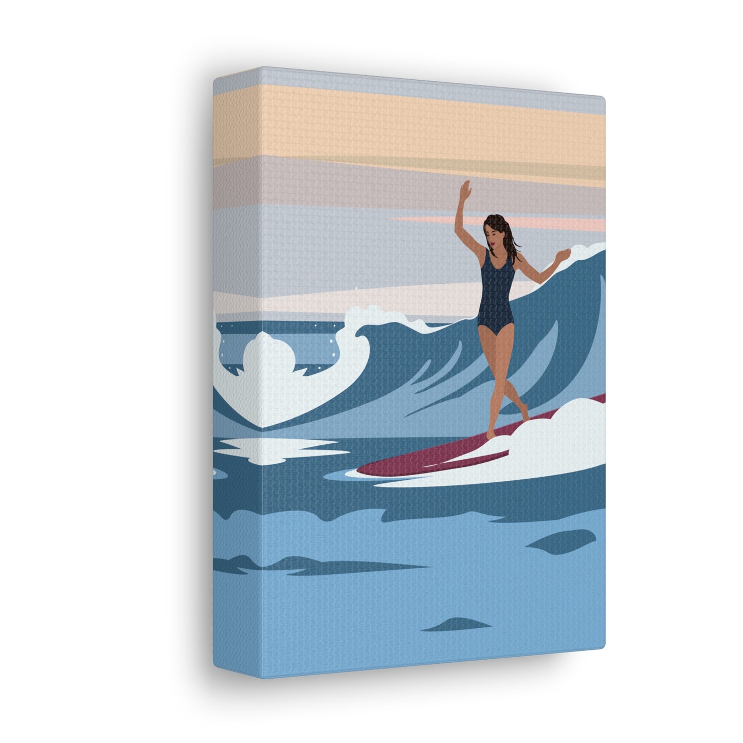 Serenity by the Sea Woman Surfing Art Canvas Aesthetic Canvas Gallery Wraps