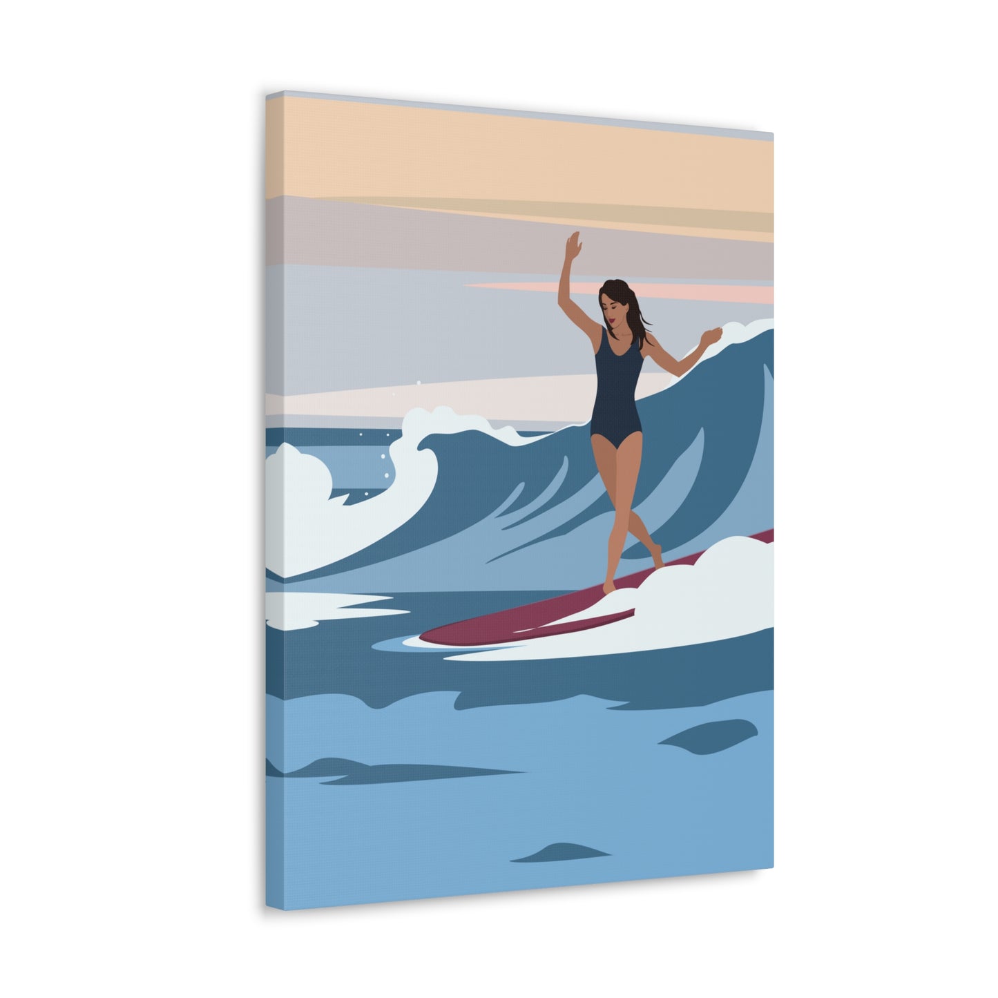 Serenity by the Sea Woman Surfing Art Canvas Aesthetic Canvas Gallery Wraps