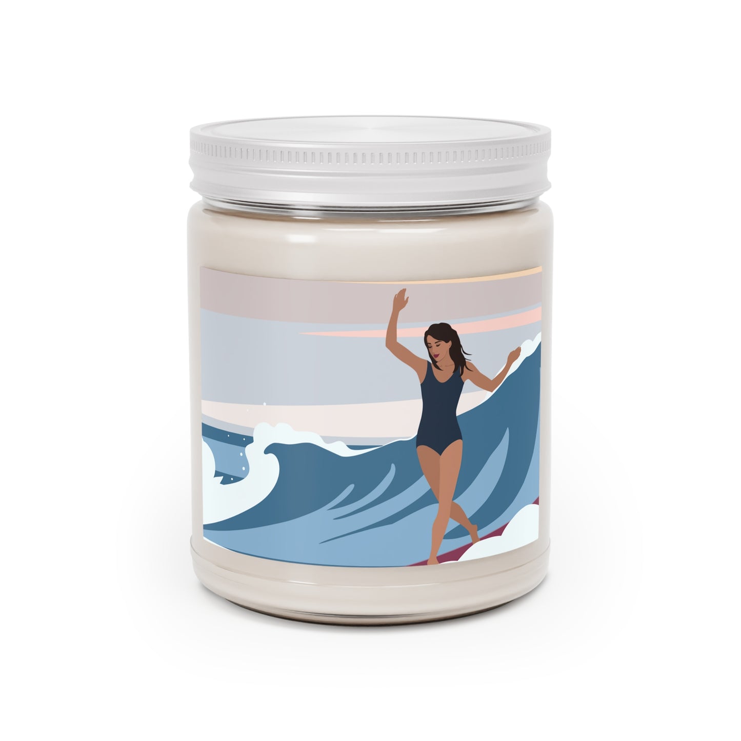 Serenity by the Sea Woman Surfing Art Scented Candle Up to 60hSoy Wax 9oz