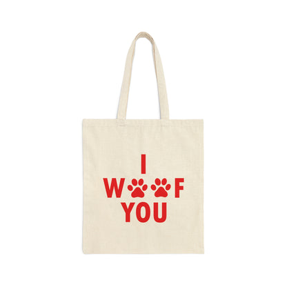 I Woof You Funny Dogs Valentine Quotes Canvas Shopping Cotton Tote Bag