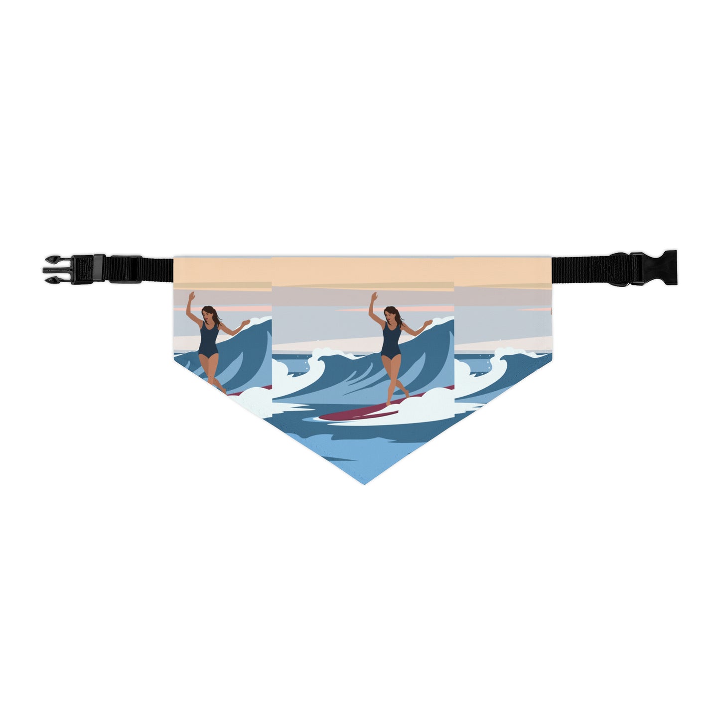 Serenity by the Sea Woman Surfing Art Pet Bandana Collar