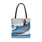 Serenity by the Sea Woman Surfing Art AOP Tote Bag