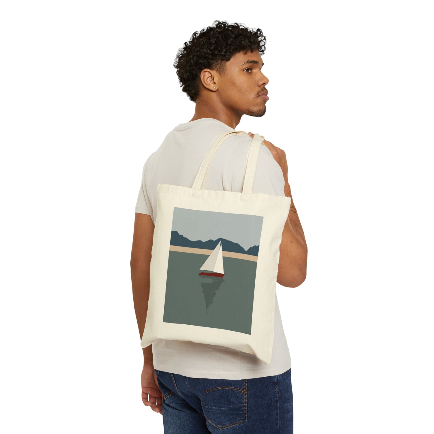 Sailboat Yacht Summertime Sea View Minimal Art Nature Canvas Shopping Cotton Tote Bag