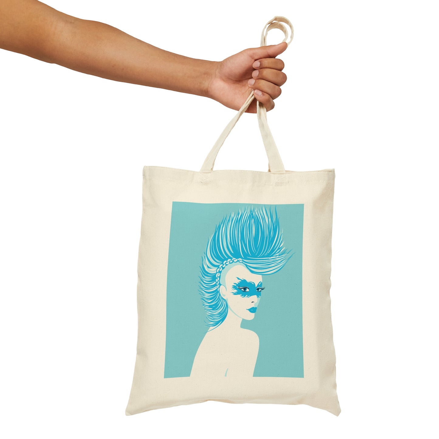 Blue Punk Woman Art Unique Edgy Graphic Canvas Shopping Cotton Tote Bag