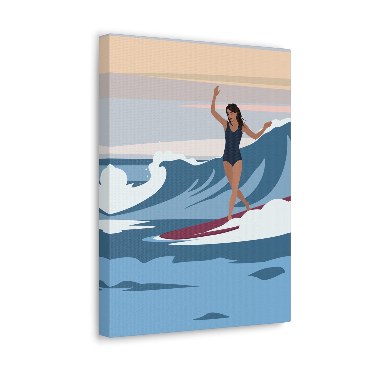 Serenity by the Sea Woman Surfing Art Canvas Aesthetic Canvas Gallery Wraps