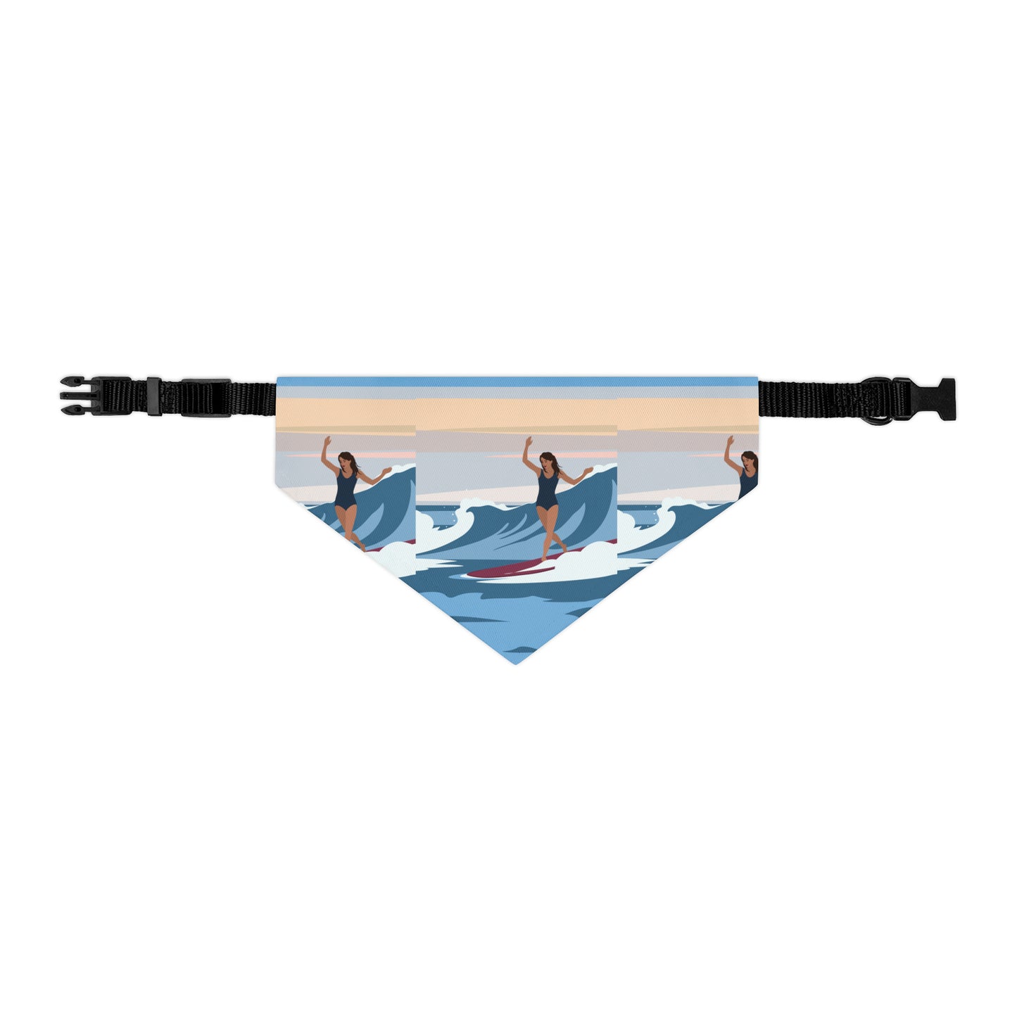 Serenity by the Sea Woman Surfing Art Pet Bandana Collar