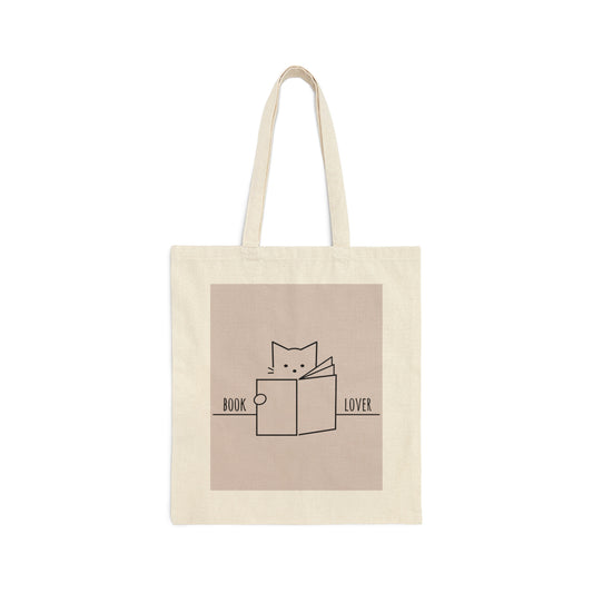 Book Lover Cute Cat Reading Club Beige Canvas Shopping Cotton Tote Bag