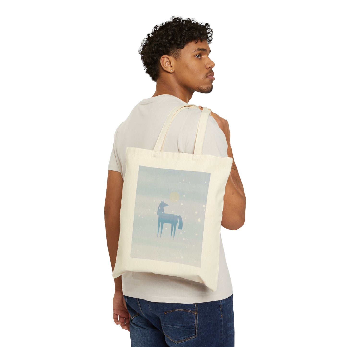 Horse Under the Snow Winter Landscape Art Canvas Shopping Cotton Tote Bag