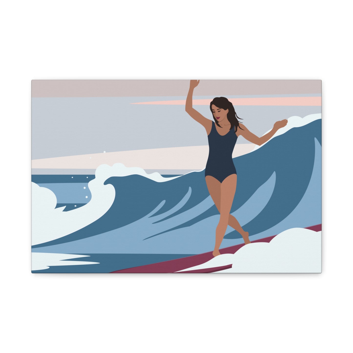 Serenity by the Sea Woman Surfing Art Canvas Aesthetic Canvas Gallery Wraps