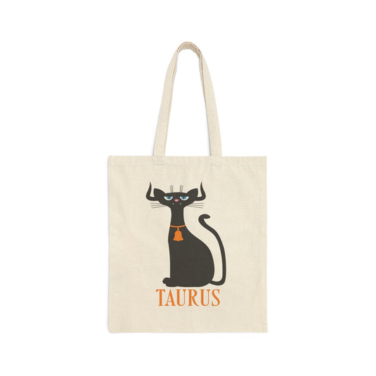 Taurus Cat Zodiac Sign Cute Funny  Canvas Shopping Cotton Tote Bag