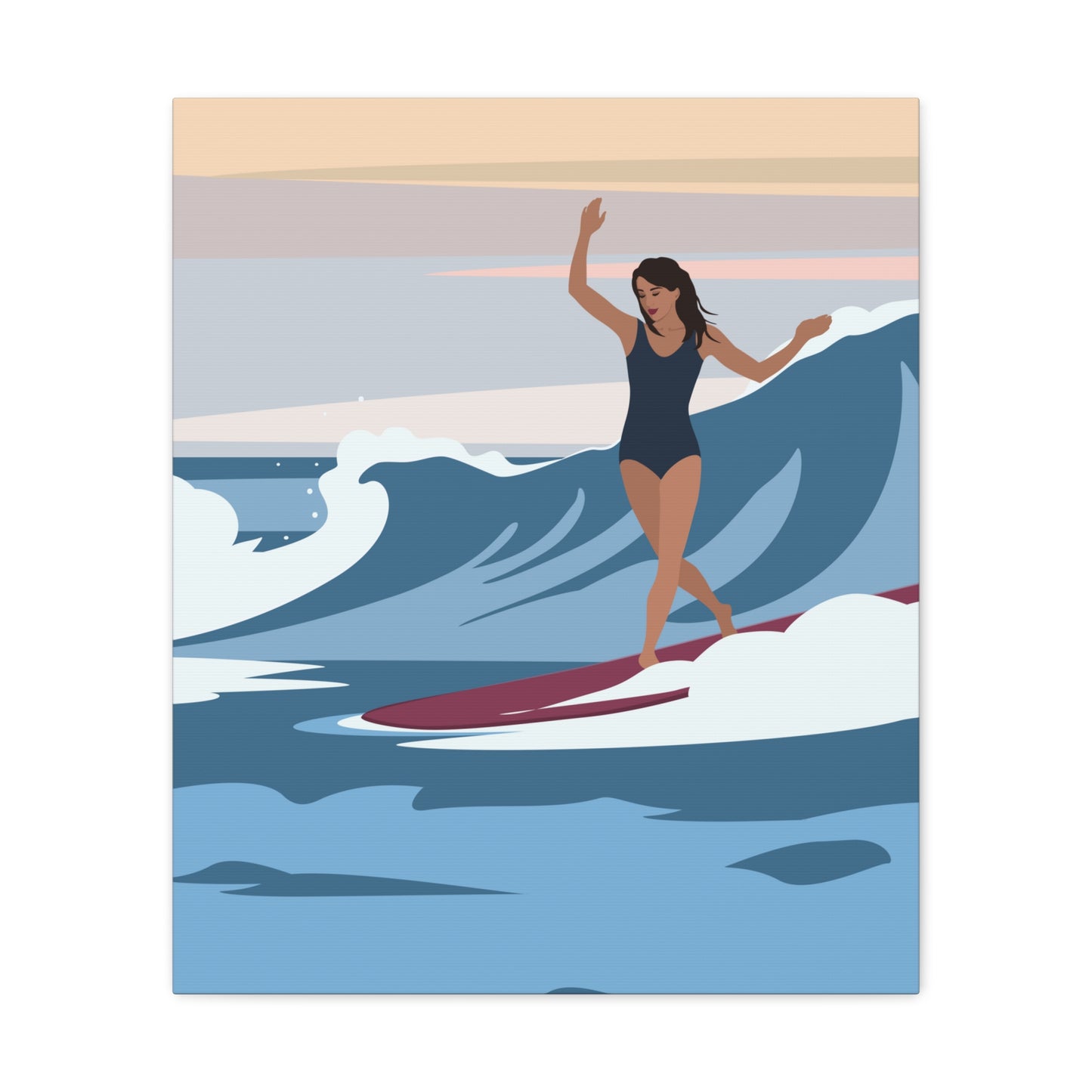 Serenity by the Sea Woman Surfing Art Canvas Aesthetic Canvas Gallery Wraps