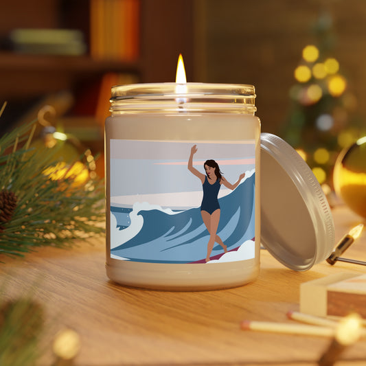 Serenity by the Sea Woman Surfing Art Scented Candle Up to 60hSoy Wax 9oz